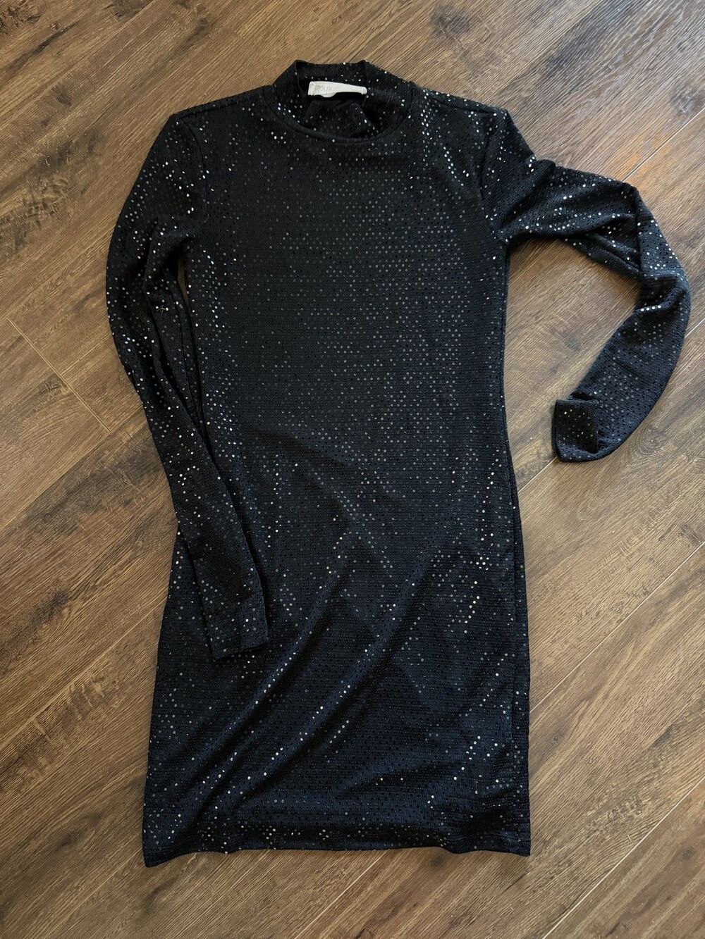 ELODIE SPARKLING LONG SLEEVE MINIDRESS Black XS
